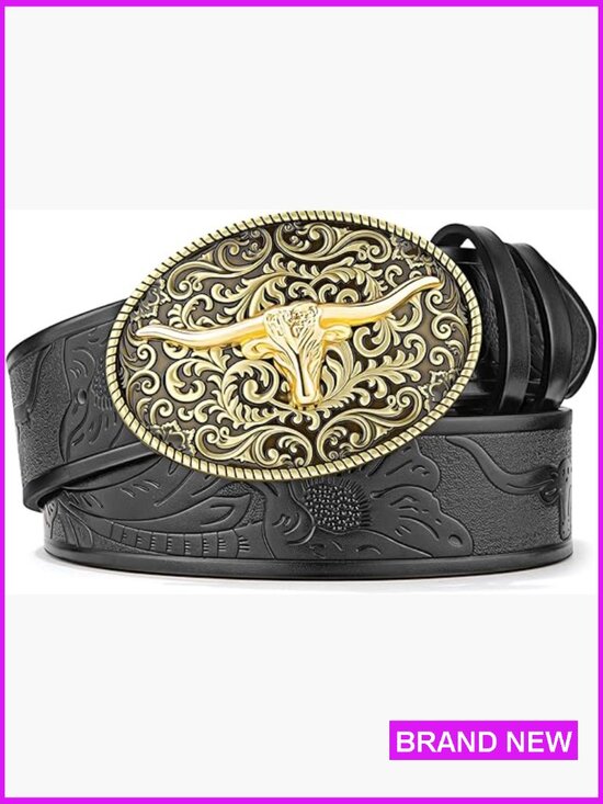 Accessories - Vintage Western Cowgirl Belt PU Leather Bull Buckle Adjustable 9 Holes